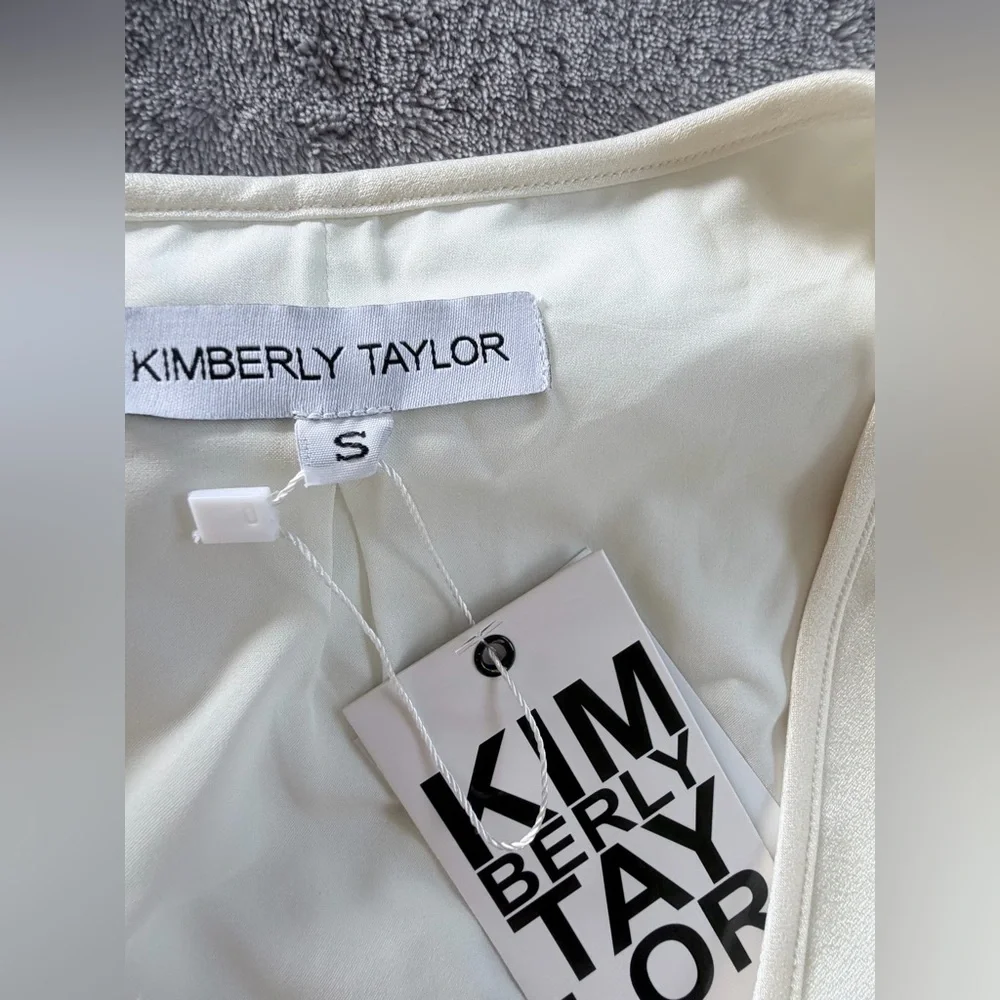 Kimberly Taylor Cream White Long Sleeve V Neck Hook Tie Front Blouse Top S XS
